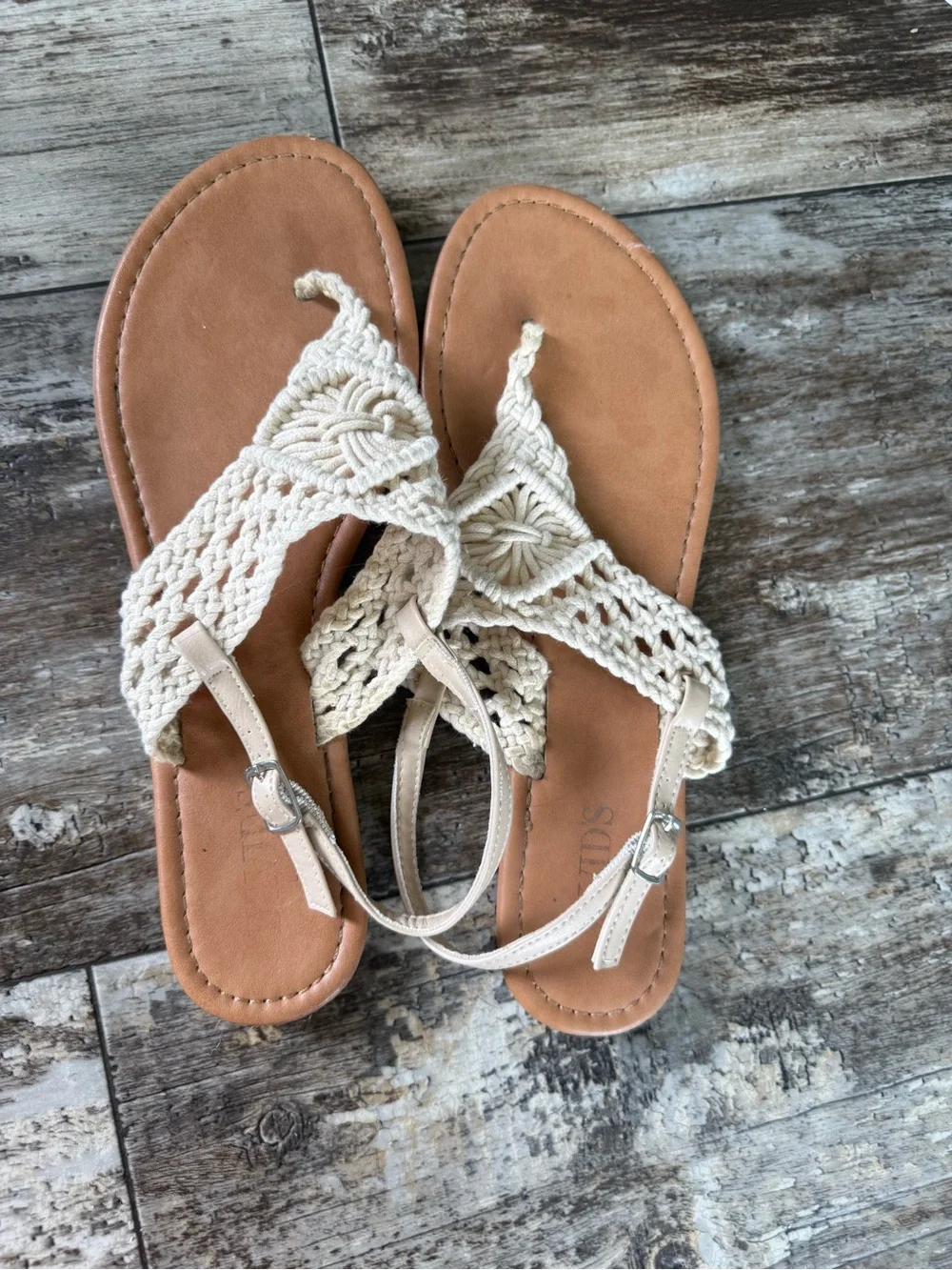 2 for $15 sale: David’s ivory/ cream knit crochet macramé Sandals (8/9) - Picture 5 of 5